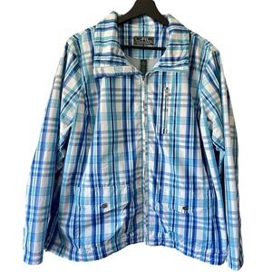 L-RL Lauren Active Ralph Lauren Women's Jacket Size 1X Aqua Blue‎ White Plaid